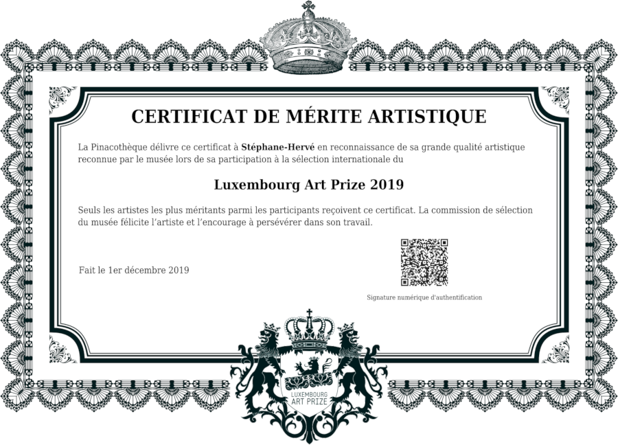 Image du Certificat de mérite artistique 2019 du musée du Luxembourg